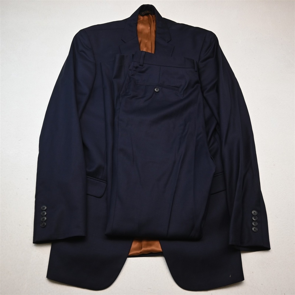 Jos A Bank 40L 33x34 Navy Blue 100% Wool Slim Mens Jacket Pants Suit